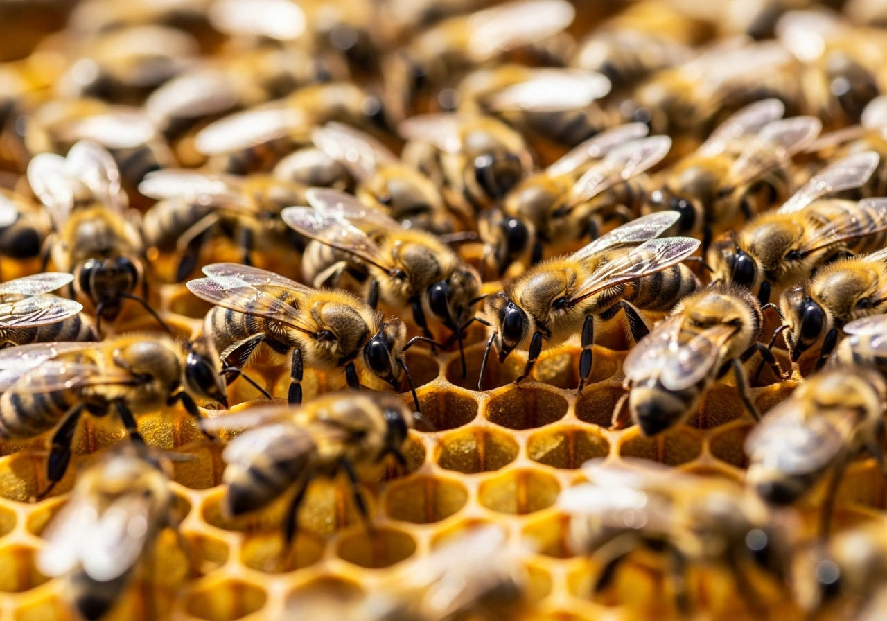Bees working on honeycomb